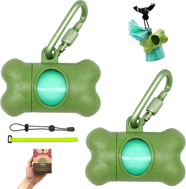 Dog Poop Pickup Bags Holder Dispenser with Standard-Sized Leak-Proof Scented Doggy Waste Bags and Carabiner with Safety Lock&Fastener Never Loose on Leash Lead Again (2 Holder 30 Bags, Green)