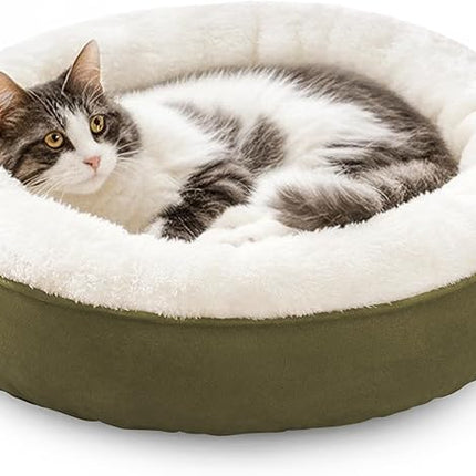 Love's cabin Round Donut Cat and Dog Cushion Bed, 20in Pet Bed For Cats or Small Dogs, Anti-Slip & Water-Resistant Bottom, Super Soft Durable Fabric Pet beds, Washable Luxury Cat & Dog Bed Olive Green