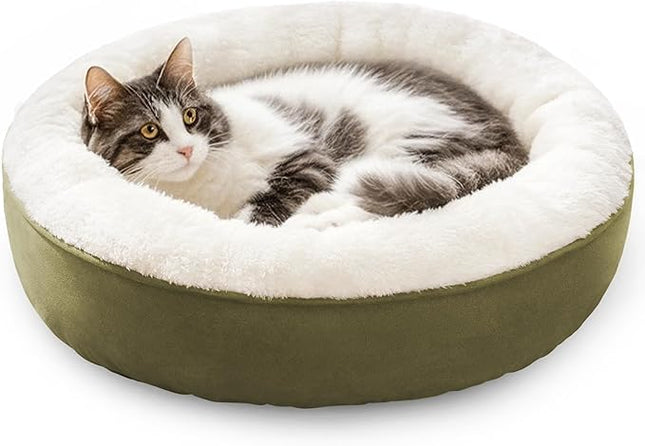 Love's cabin Round Donut Cat and Dog Cushion Bed, 20in Pet Bed For Cats or Small Dogs, Anti-Slip & Water-Resistant Bottom, Super Soft Durable Fabric Pet beds, Washable Luxury Cat & Dog Bed Olive Green