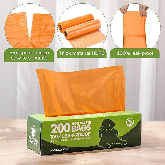 Sherr 50 Rolls Dog Waste Bags 10000 Count Dog Trash Bags Leak Proof Pet Doggie Poop Roll Waste Thick Plastic Bag for Home Park Outdoor Travel Pet Supplies(Orange)