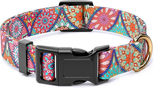 Rnivvi Dog Collar for Small Dogs, Cute Heavy Duty Adjustable Puppy Collar with Quick Release Buckle for Boy Girl & Female, Pet Accessories for Walking Running, XS Length 5/8" Width, Beautiful Mandala