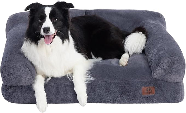 Hollypet Fluffy Plush Pet Sofa Soft Calming Pet Sofa Beds for Medium and Large Dogs, L, Gray