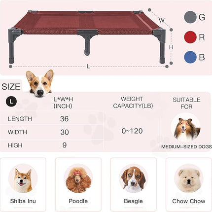 suddus Elevated Dogs Bed Waterproof Outdoor, Portable Raised Dog Cot, Dog Beds Off The Floor, Dog Beds Easy Clean Indoor or Outdoor Use, Large, Red