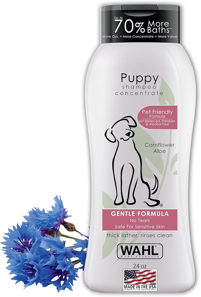 Wahl USA Gentle Puppy Shampoo for Pets – Cornflower Scent for Grooming Dirty Dogs - 24 Oz - Model 820002A