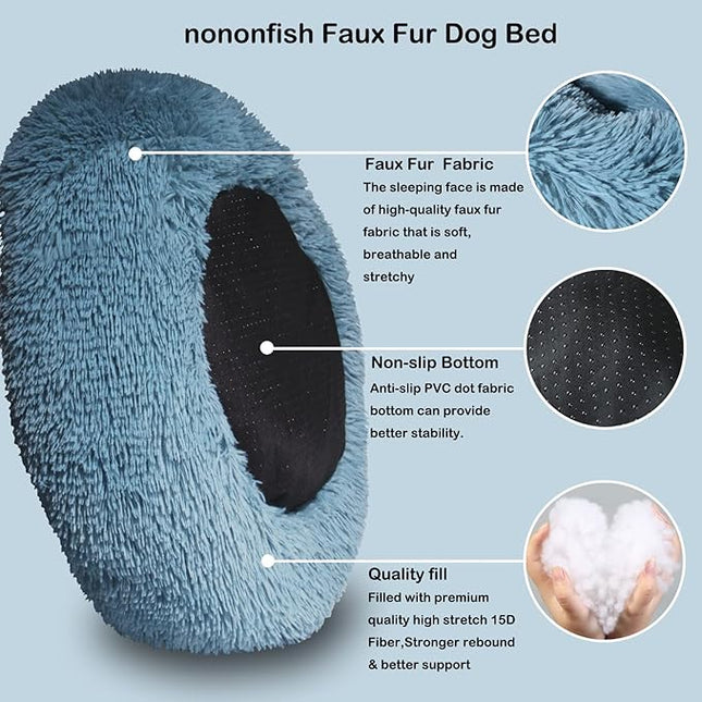 Blue Dog Bed for Small Dogs Fluffy Anti-Anxiety,Round Calming Bed for Small Size Pets Washble Snuggle Safe and Soft Puppy Bed Donut Machine Washable