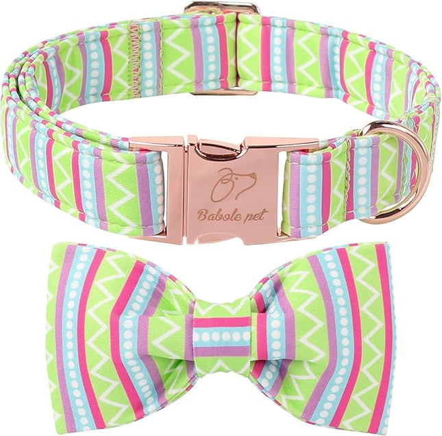 Easter Dog Collar with Bow Tie - Geometry Easter Bowtie Dog Collar Adjustable Heavy Duty Spring Easter Dog Collars for Small Medium Large Dogs L
