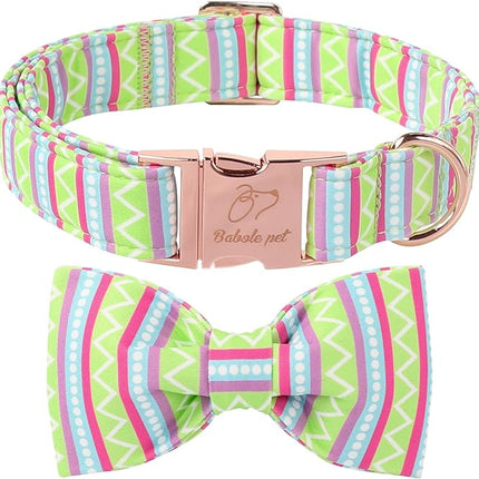 Easter Dog Collar with Bow Tie - Geometry Easter Bowtie Dog Collar Adjustable Heavy Duty Spring Easter Dog Collars for Small Medium Large Dogs S