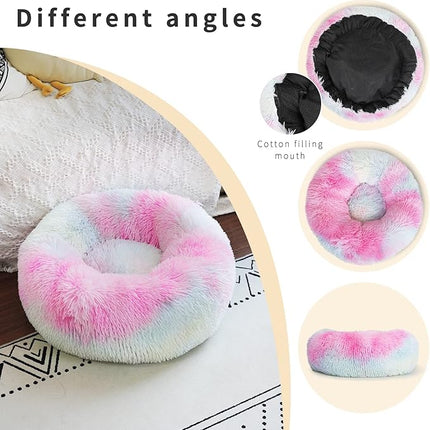 nononfish Puppy Bed for Calming Dog 19Inches Peach Anti-Anxiety Donut Bed for Small Size Dogs Washable Fits up to 15 lbs Pets