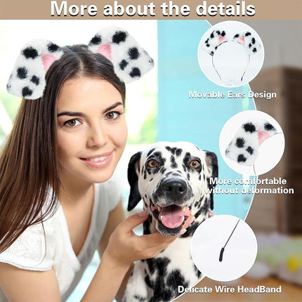 Beviliu Animals Ear Realistic Dalmatian Dog Ears Headband Fluffy Cat Bunny Pig Hairband Halloween Christmas Costume for Washing Makeup Cosplay Party