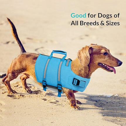 Queenmore Dog Life Jacket, XL Dog Life Vest,High Floating Pet Life Vest for Swimming,Lightweight Adjustable Puppy Life Preserver for Boating,Dog Water Vest with Back Zip,Rescue Handle,Hook (Blue XL)
