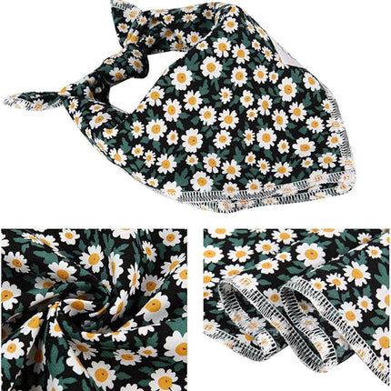 E-Clover Dog Bandanas & Matching Scrunchie Set Girl Dog Scarf Bibs with Bow Scrunchie for Small Dogs Puppy Pet Owner Gifts Flower Black