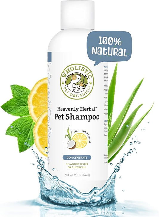 Wholistic Pet Organics Pet Shampoo Concentrate: Heavenly Herbal Organic Dog Shampoo and Conditioner - All Natural Puppy and Cat Shampoo for Dry, Itchy Skin, Allergies, Dandruff Shampoo