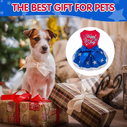 Happy 4th of July Dog Dress Outfit Patriotic Stars Dog Tulle Dress Independent Day Dogs Pet Doggie Apparel Clothes for Small Puppy Cats Girl