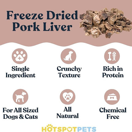 hotspot pets Freeze Dried Pork Liver Treats for Cats & Dogs - Made in USA (1 Pound Value Bag) Single Ingredient, High Protein, All Natural, Grain-Free - Perfect for Training, Topper or Snack