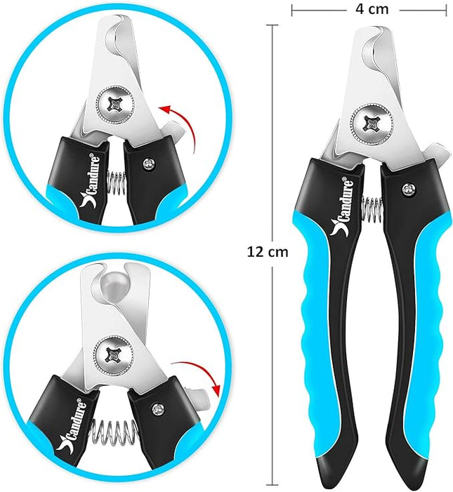 Candure Pet Nail Clippers Professional Nail Trimmer Suitable for Puppy, Cats, Rabbits and Guinea Pigs - Safety Lock/Protective Guard to Avoid Over Cutting (Blue, Small)