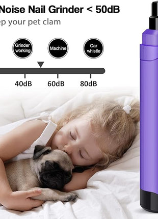 Casfuy Dog Nail Grinder Upgraded - Professional 2-Speed Electric Rechargeable Pet Nail Trimmer Painless Paws Grooming & Smoothing for Small Medium Large Dogs & Cats (Purple)