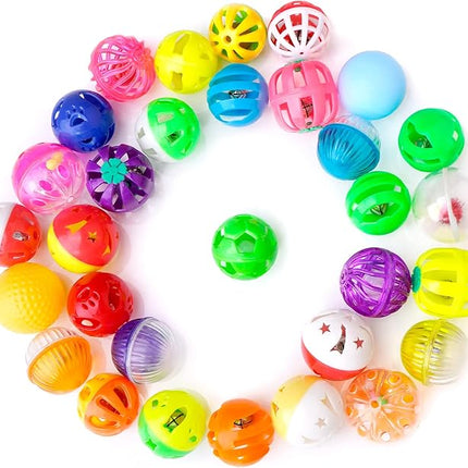CHIWAVA 48 Pack Plastic Noisy Cat Toy Balls with Bell Kitten Chases Toy 8 Type Assorted Color Size