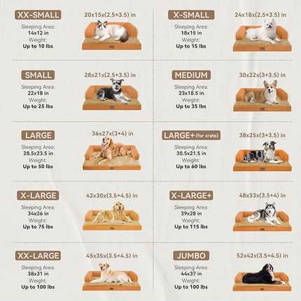 Large Dog Bed Orthopedic Washable, Orthopedic Dog Beds for Large Dogs with Washable Cover, Removable Bolster and Non-Slip Bottom Orange Pet Beds, XL XLarge Extra Large Dogs