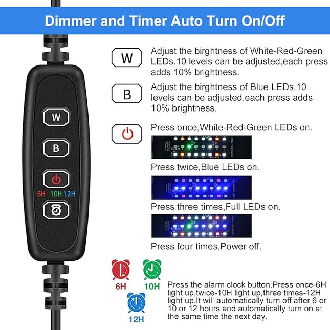 VARMHUS Fish Tank Clip on Light,Aquarium lED Light,Fish Tank RGB Clamp Plant Light with Timer Dimmer (4.8W)