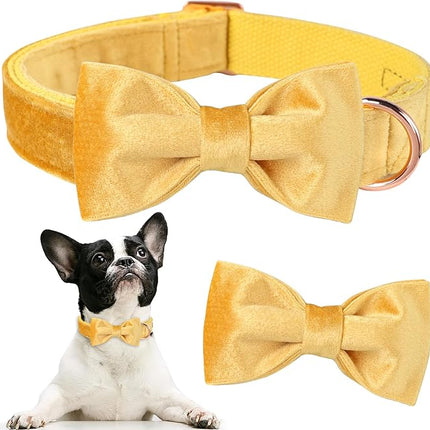 ARING PET Bowtie Dog Collar-Velvet Dog Collars with Detachable Bowtie, Adorable&Soft Yellow Dog Collar.