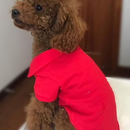 lovelonglong Basic Dog Polo Shirts Premium Cotton, Polo T-Shirts for Large Medium Small Dogs with a Two-Button Collar Blank Color Red XS