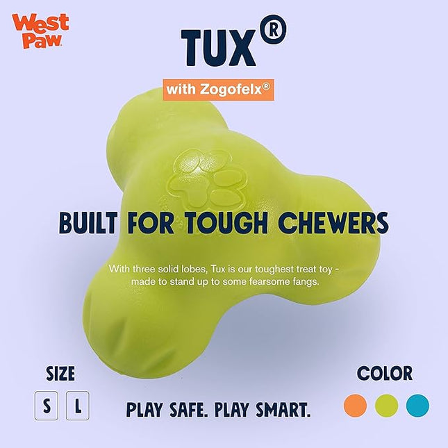 WEST PAW Zogoflex Tux Treat Dispensing Dog Chew Toy – Interactive Chewing Toy for Dogs – Dog Games for Aggressive Chewers, Fetch, Catch – Holds Kibble, Treats, Large 5", Granny Smith