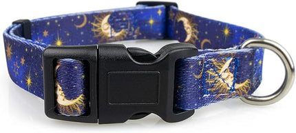 Limeloot Celestial Moon Dog Collar for Small Dogs, Male or Female Dog Collar with Moon, Stars, and Sky, Small
