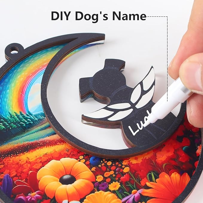 DIY Dog Angel Memorial Suncatcher with Sympathy Card,Rainbow Bridge Dog Memorial Gifts,Loss of Pet Sympathy Gift Dog,Dog Lovers Gifts for Women (2-Rainbow Bridge)