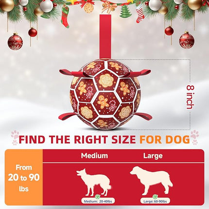 Diman Dog Soccer Ball with Straps, Christmas Dog Toys, Pet Toys Balls for Meium Large, Pet Birthday Gift, Outdoor Pet Toys for Tug of War (7 Inch)