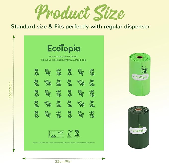 Biodegradable Poop Bags for Dogs,120 Compostable Dog Waste Bags Rolls,Eco-Friendly,Extra Thick,Leakproof,Tear-Resistant,Unscented,Plant-based,ASTM D6400 & EN 13432 Compliant,Light Green