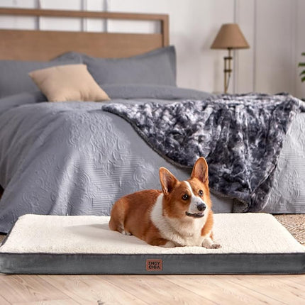 EHEYCIGA Orthopedic XL Dog Beds for Extra Large Dogs with Removable Washable Cover, Beige, 44x32