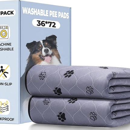Fostanfly Washable Dog Pee Pads, 2 Pack 36''x72'' Non Slip Reusable Puppy Pee Pads with Great Urine Absorption, Dog Mats for Whelping, Potty, Pet Training