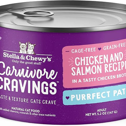 Stella & Chewy's Carnivore Cravings Purrfect Paté - Premium Grain-Free Wet Cat Food - Chicken & Salmon Recipe - High Protein with Bone Broth - Perfect for Picky Eaters - 5.2oz Cans (24 Pack)