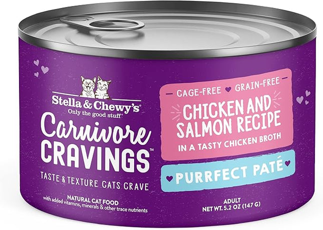 Stella & Chewy's Carnivore Cravings Purrfect Paté - Premium Grain-Free Wet Cat Food - Chicken & Salmon Recipe - High Protein with Bone Broth - Perfect for Picky Eaters - 5.2oz Cans (24 Pack)