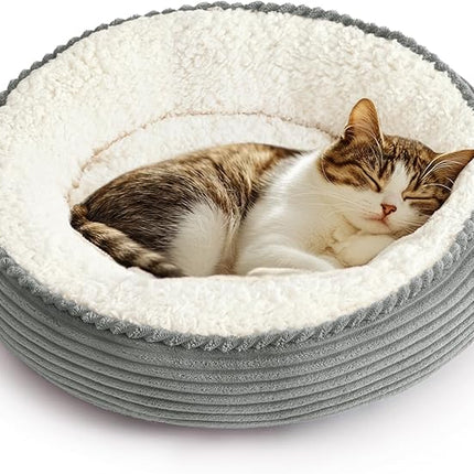 Love's cabin Round Donut Cat and Dog Cushion Bed, 20in Pet Bed for Cats or Small Dogs, Anti-Slip & Water-Resistant Bottom, Super Soft Durable Fabric Pet beds, Washable Luxury Cat Dog Bed Stripe Grey