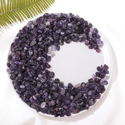 1lb Amethyst Aquarium Gravel Rocks Natural Tumbled Healing Crystal Chips Bulk Gemstones Tumbled Crushed Stones for Fountain Vase Filler Planters Decorative Fish Tank Potted Reiki Energy Balancing