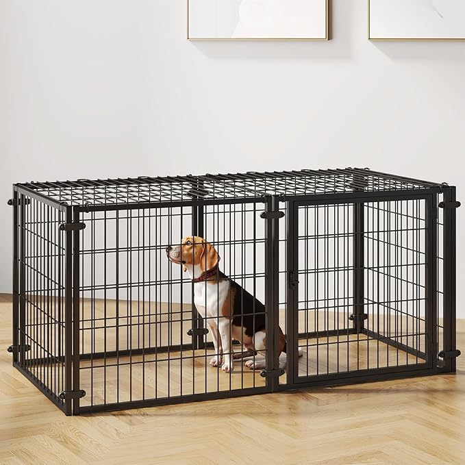 48 inch Metal Wire Small Medium Dog Crate with Tray, Double Door, Puppy Dog Playpen for Yard Indoor Outdoor Use,XL Dog Cage Kennel (48" L x 23.6" Wx23.6 H)