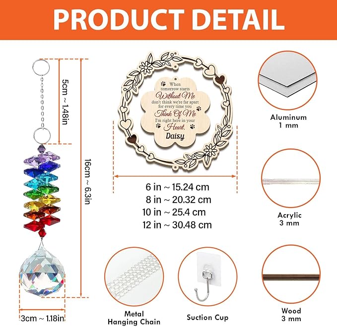 Personalized Dog Memorial Gifts, Sun Catcher Paw Print Sympathy Gift for Dog Lover, Crystal Suncatcher Remembrance Gift, Rainbow Maker