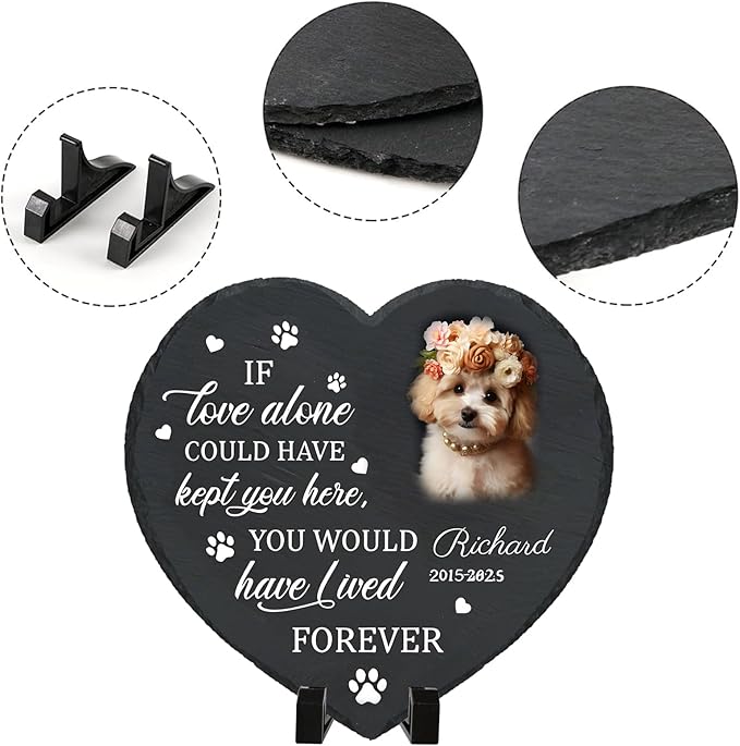 Personalized Pet Memorial Stone - Custom Dog Grave Marker with Name & Photo - Sympathy Gifts for Loss of Beloved Dog - Cemetery Decor - Rainbow Bridge Memorial for Dogs (Style E)