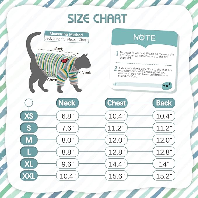 DENTRUN Hairless Cats Shirt Breathable Cat Daily Wear Clothes Stripe Vest Adorable Pajamas Jumpsuit Soft & Skin-Friendly