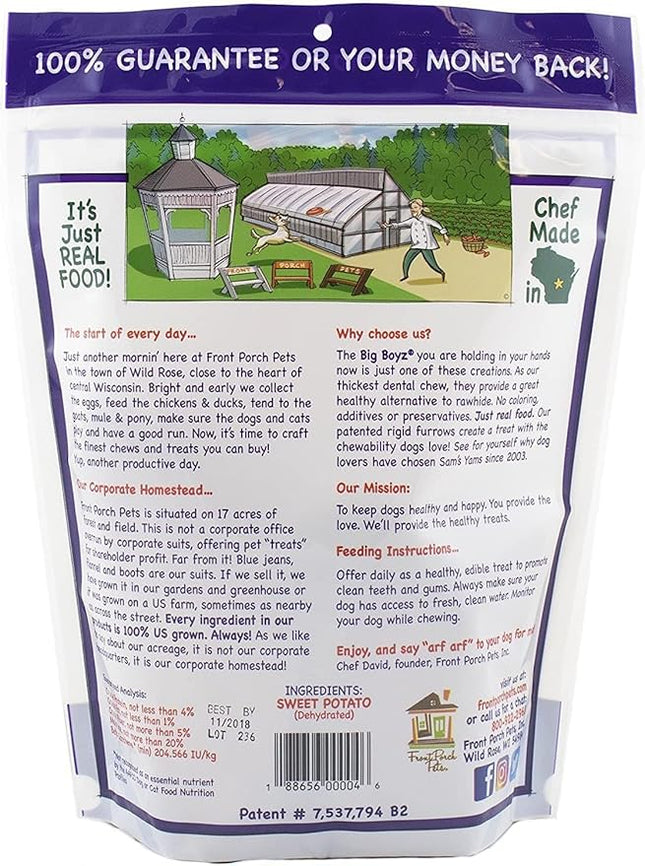 Sams Yams Sweet Potato Dog Treats, Healthy Dog Treats for Large Dogs - Sweet Potato Dog Treats Made in USA, High Fiber, Vegan Dental Chews - Big Boyz, Sweet Potato Dog Chewz, 15oz (Pack of 6)