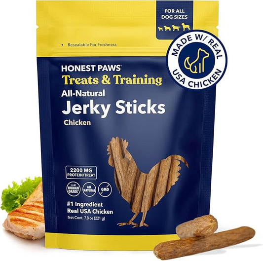 Honest Paws Dog Jerky Treats - All-Natural Jerky Dog Treats for Training Pets - Human Grade Sticks - Real USA Chicken