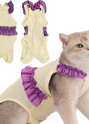 Cat Recovery Suit,Kitten Onesie After Surgery,E-Collar Alternative for Abdominal Wound and Skin Diseases,Soft Breathable Bodysuit After Spay（Beige-l）