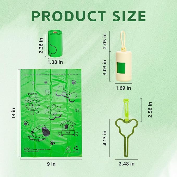 270 Count Scented Dog Poop Bags Rolls, 20 Micron Ultra Thick, Heavy Duty Tear Resistant Leak Proof for Yuck-Free Cleanup, Includes Dispenser & Leash Clip, 9 x 13 Inch, Pawsome Doodle (Green)