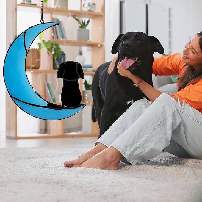 Stained Glass Dog Memorial Gifts, Dog Sympathy Gifts for Dog Lovers, Suncather for Window Hanging,in Memory of Dog Passing Away Gifts,Loss of Dog Sympathy Gift.