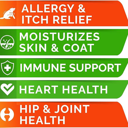 StrellaLab Omega 3 for Dogs - (180Ct) Fish Oil Treats - Allergy & Itch Relief Skin & Coat Supplement - Dry Itchy Skin, Anti Shedding & Hot Spots Treatment - Pet Salmon Oil Chews - Chicken Flavor