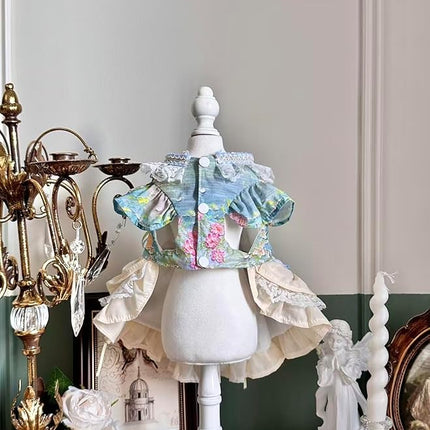 Fashion Sweet Puppy Dog Lace Princess Tailored Dress for Mini and Petite Dog B-Blue Small