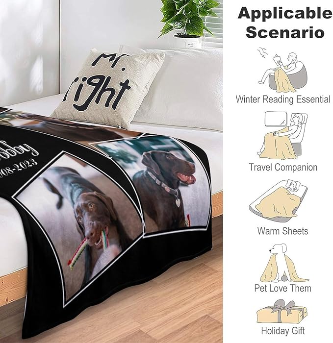 Artsadd Dog and Cat Memorial Gifts, Pet Loss Memorial Blanket, Custom Dog Blanket, Personalized Dog Remembrance Gifts, Loss of Dog or Cat Remembrance Sympathy Grief Condolence Bereavement Gifts