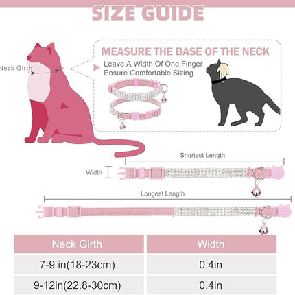 EXPAWLORER Soft Velvet Safe Cat Collars for Girl Cats - Rhinestones Bling Diamante Adjustable Collars Breakaway- Chirstmas Cat Clollar Gifts with Bells for Boy Cats Kitty and Small Dogs