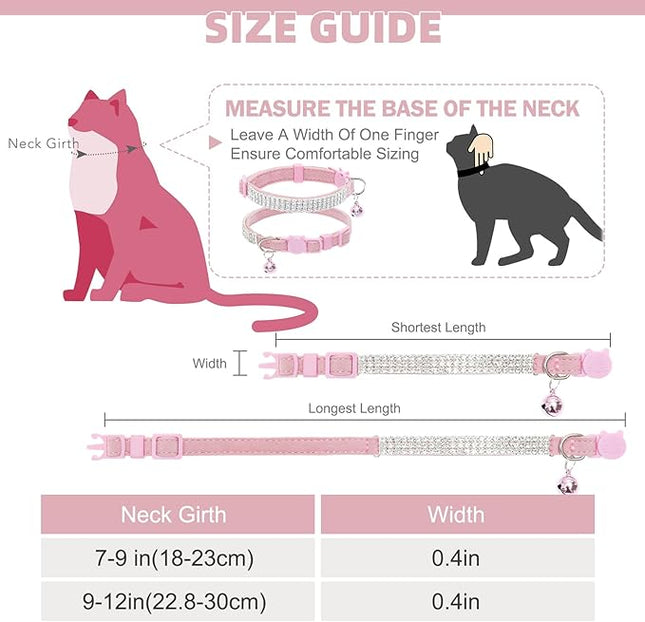 EXPAWLORER Soft Velvet Safe Cat Collars for Girl Cats - Rhinestones Bling Diamante Adjustable Collars Breakaway- Chirstmas Cat Clollar Gifts with Bells for Boy Cats Kitty and Small Dogs